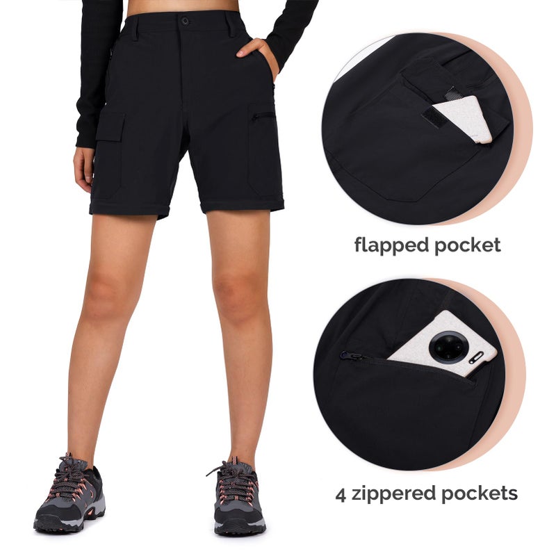 Cycorld Women's-Hiking-Pants-Convertible Quick-Dry-Stretch-Lightweight Zip-Off Outdoor Pants with 5 Deep Pockets (Black, Large) - Image 5